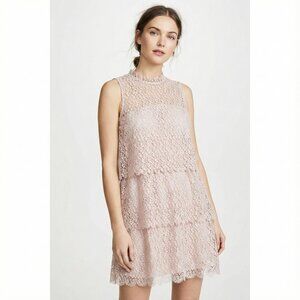 ZARA Women's Mini Dress Lace Crochet Tiered layers Romantic Pink nude Size XS